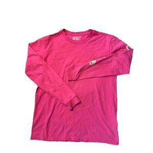 Carhartt Women's Neon Pink Long Sleeve Loose Fit TShirt Logo Sleeve Size Small